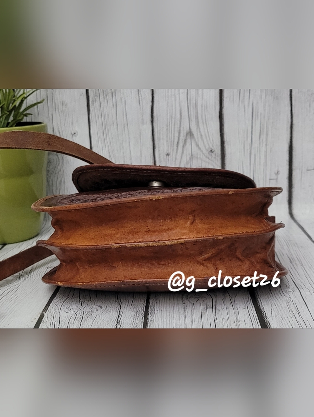Handcrafted Brown Leather Crossbody Bag with Floral Tooled Detail - Picture 8 of 13